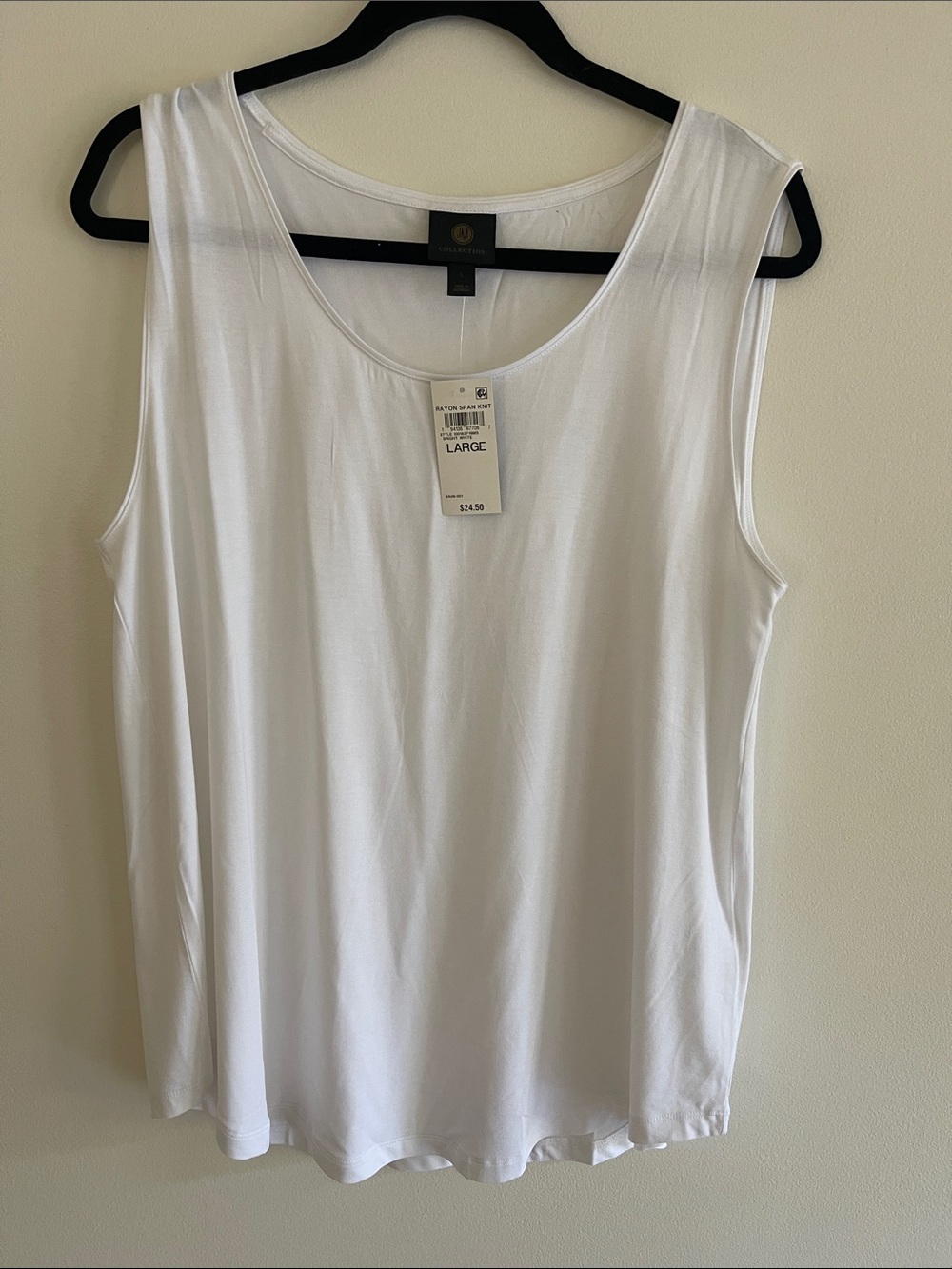 JM Collection White Scoop Neck Sleeveless Tank Top L. NWT